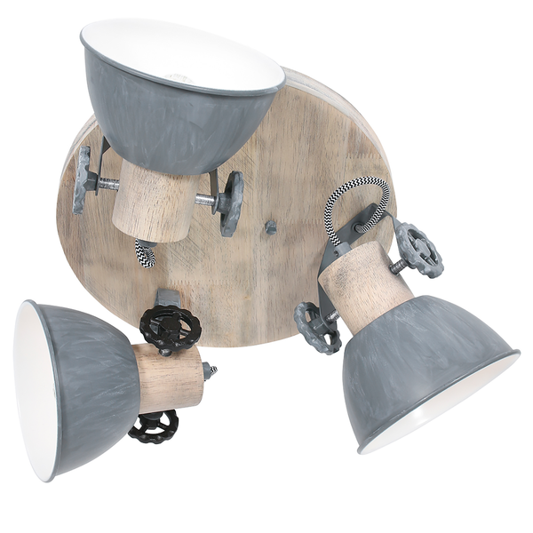 Deckenleuchte Gearwood IV - Aluminium / Eiche massiv - 3-flammig