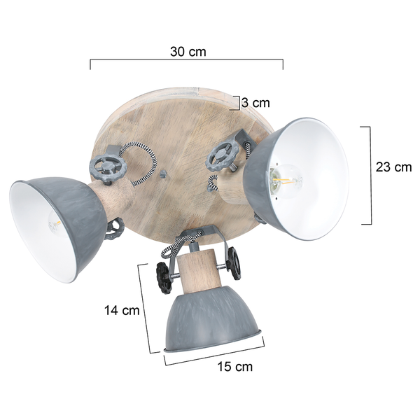 Deckenleuchte Gearwood IV - Aluminium / Eiche massiv - 3-flammig