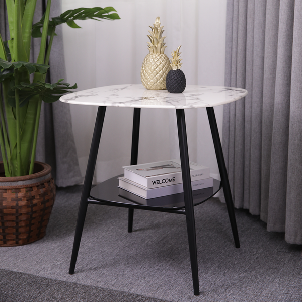 Beistelltisch Ladis - Glas / Metall - Marmor Weiß Dekor / Schwarz