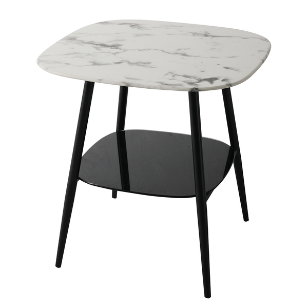 Beistelltisch Ladis - Glas / Metall - Marmor Weiß Dekor / Schwarz