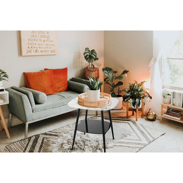 Beistelltisch Ladis - Glas / Metall - Marmor Weiß Dekor / Schwarz