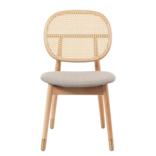 Esszimmerstuhl Coy (2er-Set) - Rattan & Webstoff / Buche massiv - Cappuccino