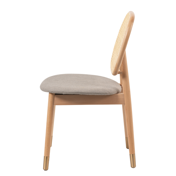 Esszimmerstuhl Coy (2er-Set) - Rattan & Webstoff / Buche massiv - Cappuccino