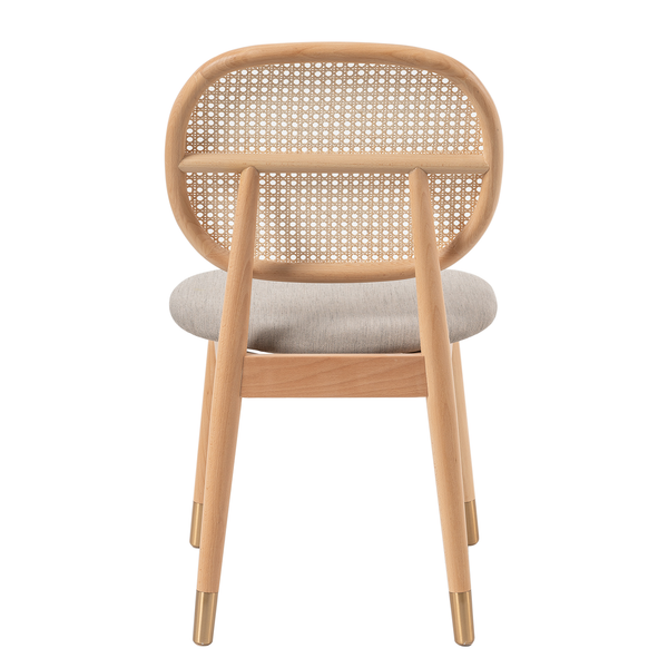 Esszimmerstuhl Coy (2er-Set) - Rattan & Webstoff / Buche massiv - Cappuccino