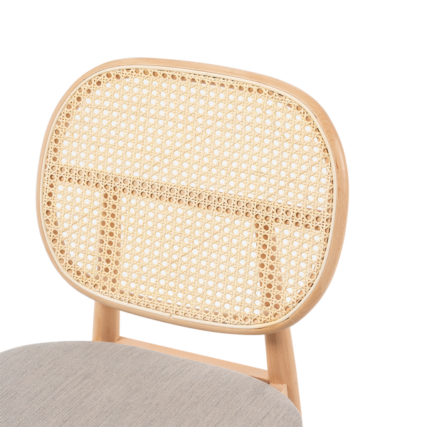 Esszimmerstuhl Coy (2er-Set) - Rattan & Webstoff / Buche massiv - Cappuccino