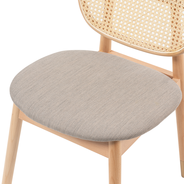 Esszimmerstuhl Coy (2er-Set) - Rattan & Webstoff / Buche massiv - Cappuccino