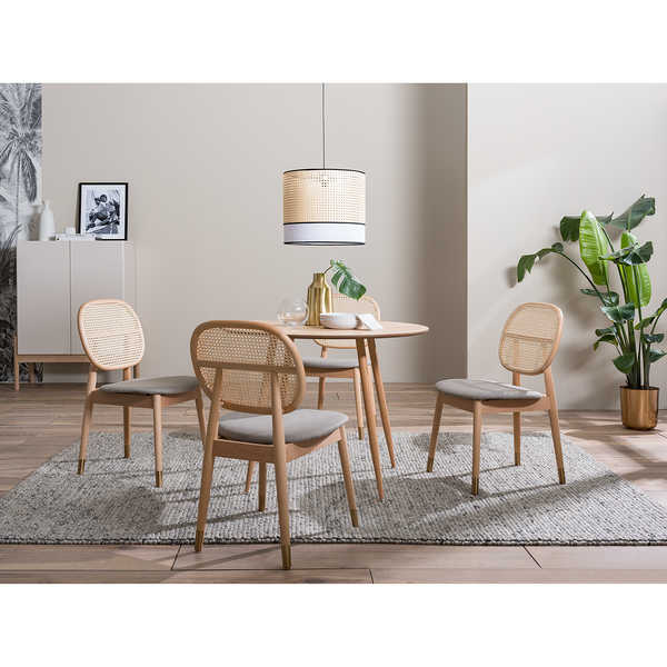 Esszimmerstuhl Coy (2er-Set) - Rattan & Webstoff / Buche massiv - Cappuccino