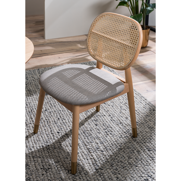 Esszimmerstuhl Coy (2er-Set) - Rattan & Webstoff / Buche massiv - Cappuccino
