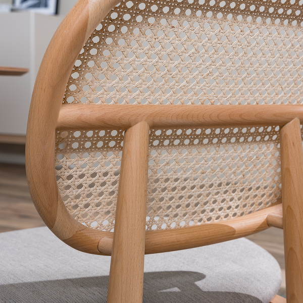 Esszimmerstuhl Coy (2er-Set) - Rattan & Webstoff / Buche massiv - Cappuccino