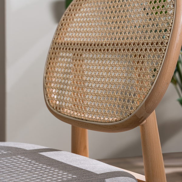 Esszimmerstuhl Coy (2er-Set) - Rattan & Webstoff / Buche massiv - Cappuccino