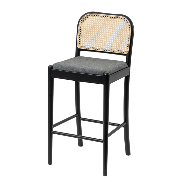 Barstuhl Cutis - Rattan & Webstoff / Buche massiv - Grau