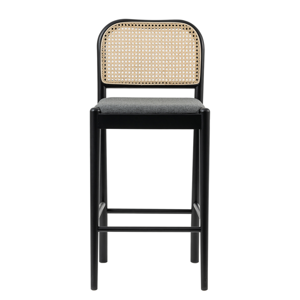 Barstuhl Cutis - Rattan & Webstoff / Buche massiv - Grau