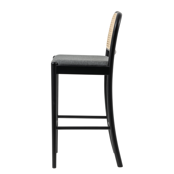 Barstuhl Cutis - Rattan & Webstoff / Buche massiv - Grau