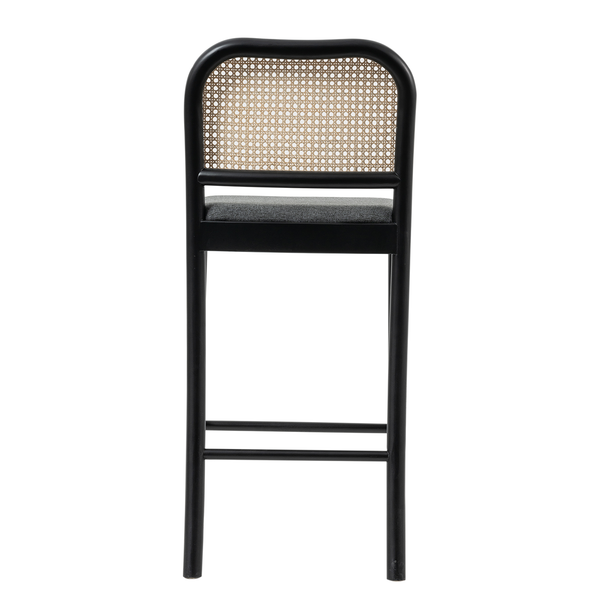 Barstuhl Cutis - Rattan & Webstoff / Buche massiv - Grau