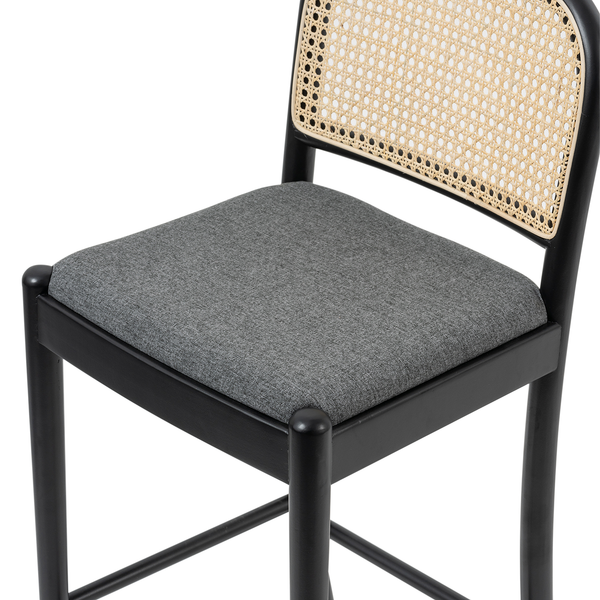 Barstuhl Cutis - Rattan & Webstoff / Buche massiv - Grau