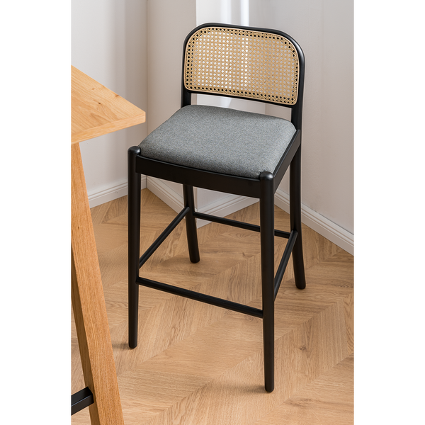 Barstuhl Cutis - Rattan & Webstoff / Buche massiv - Grau