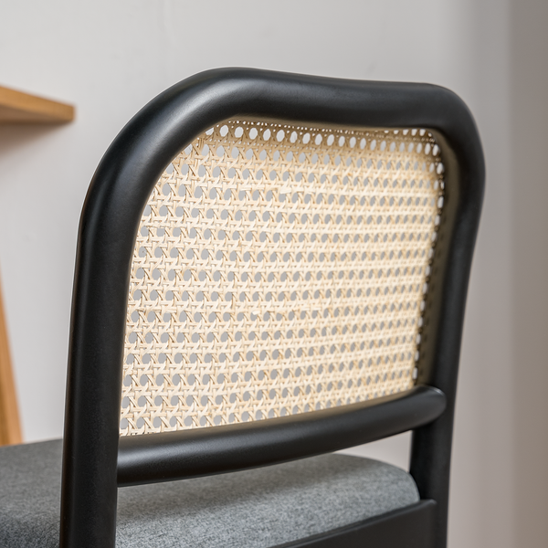 Barstuhl Cutis - Rattan & Webstoff / Buche massiv - Grau