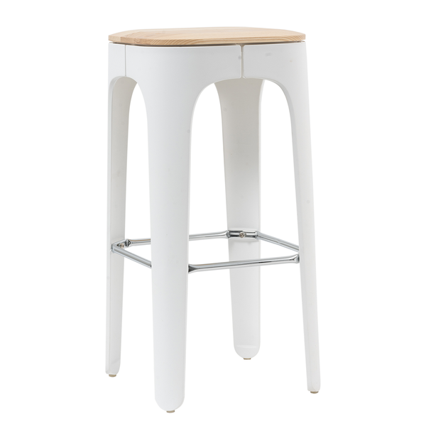 Barhocker Eiby - Esche massiv / Kunststoff & Metall - Esche / Weiß & Chrom