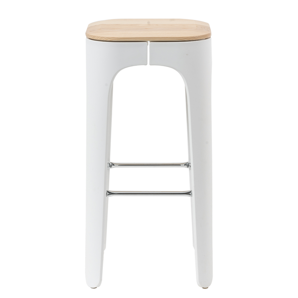 Barhocker Eiby - Esche massiv / Kunststoff & Metall - Esche / Weiß & Chrom