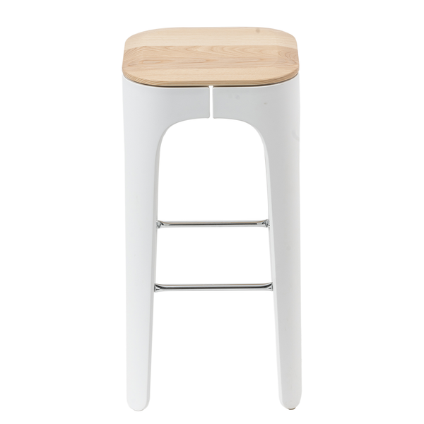 Barhocker Eiby - Esche massiv / Kunststoff & Metall - Esche / Weiß & Chrom