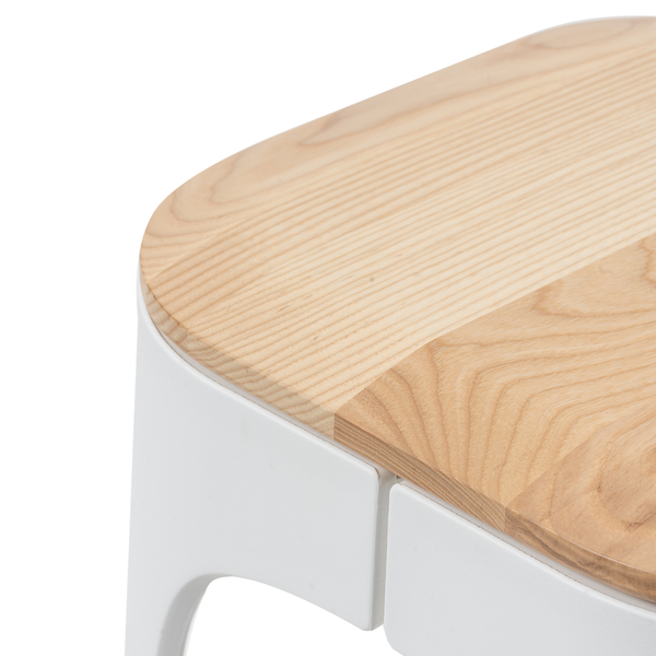 Barhocker Eiby - Esche massiv / Kunststoff & Metall - Esche / Weiß & Chrom