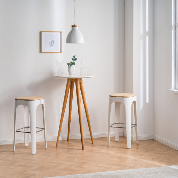 Barhocker Eiby - Esche massiv / Kunststoff & Metall - Esche / Weiß & Chrom