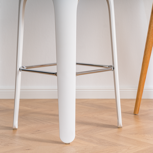 Barhocker Eiby - Esche massiv / Kunststoff & Metall - Esche / Weiß & Chrom