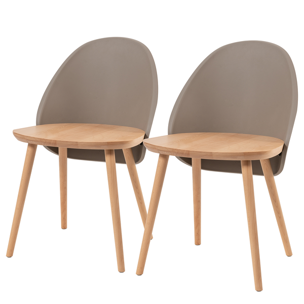 Esszimmerstuhl Doon (2er-Set) - Kunststoff / Buche massiv - Taupe / Buche