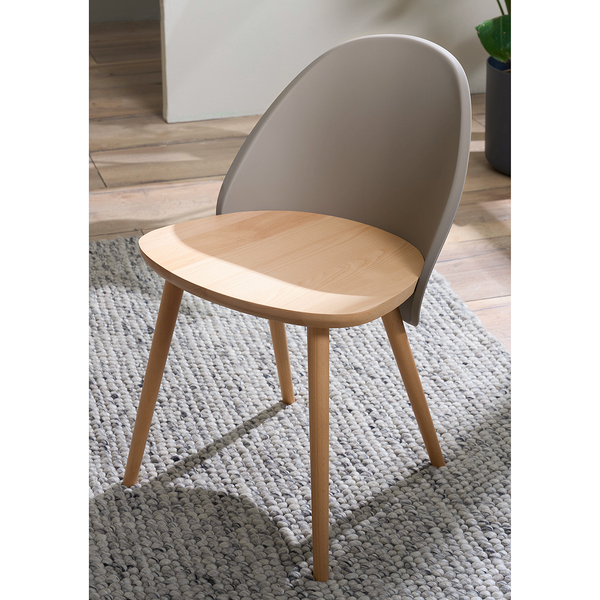 Esszimmerstuhl Doon (2er-Set) - Kunststoff / Buche massiv - Taupe / Buche