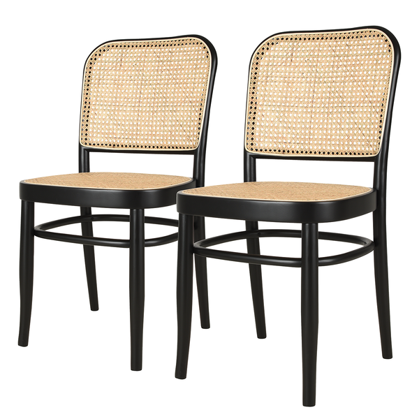 Esszimmerstuhl Daru (2er-Set) - Rattan / Buche massiv - Rattan / Schwarz