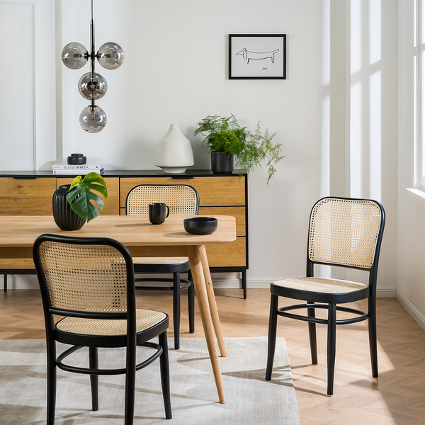 Esszimmerstuhl Daru (2er-Set) - Rattan / Buche massiv - Rattan / Schwarz