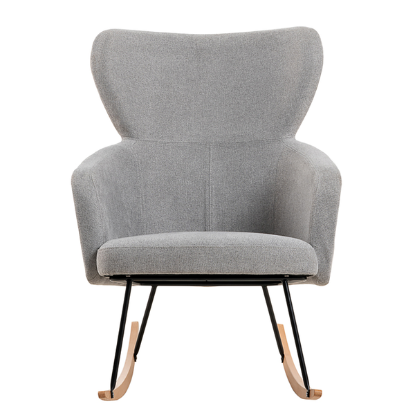 Schaukelstuhl Felin - Webstoff / Metall & Buche massiv - Grau / Schwarz & Buche