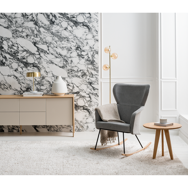 Schaukelstuhl Felin - Webstoff / Metall & Buche massiv - Grau / Schwarz & Buche