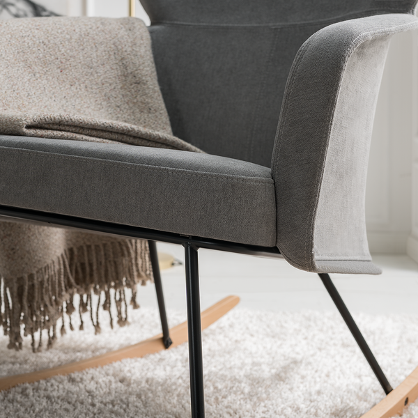 Schaukelstuhl Felin - Webstoff / Metall & Buche massiv - Grau / Schwarz & Buche