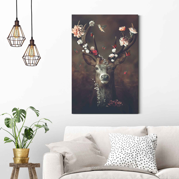 Wandbild Hirsch Romantisch - Holzwerkstoff - Braun - 60 x 90 x 2 cm