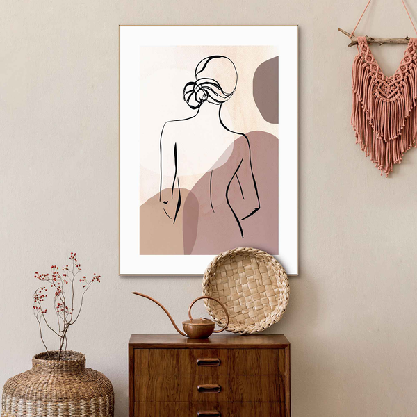 Gerahmtes Bild Frau  Stiftzeichnung - Holzwerkstoff - Braun - 50 x 70 x 1,6 cm
