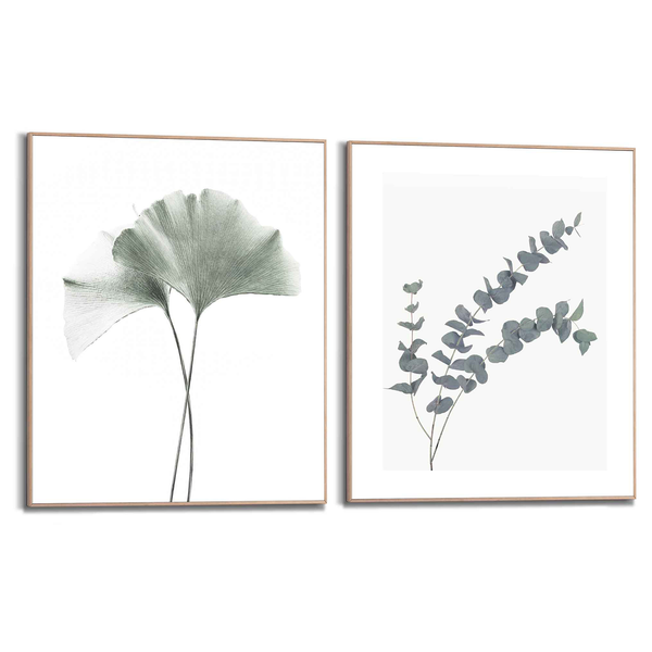 Wandbilder Set Eukalyptus - Holzwerkstoff - Grün - 40 x 50 x 1,6 cm