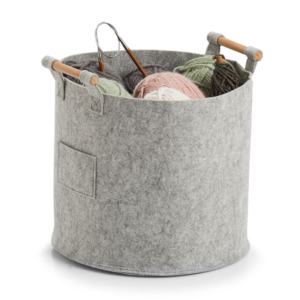 Aufbewahrungskorb Bellariva - 100% Polyester / Pappelholz - Grau - 35 x 32,5 cm