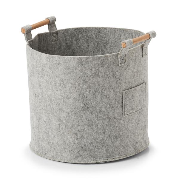 Aufbewahrungskorb Bellariva - 100% Polyester / Pappelholz - Grau - 35 x 32,5 cm