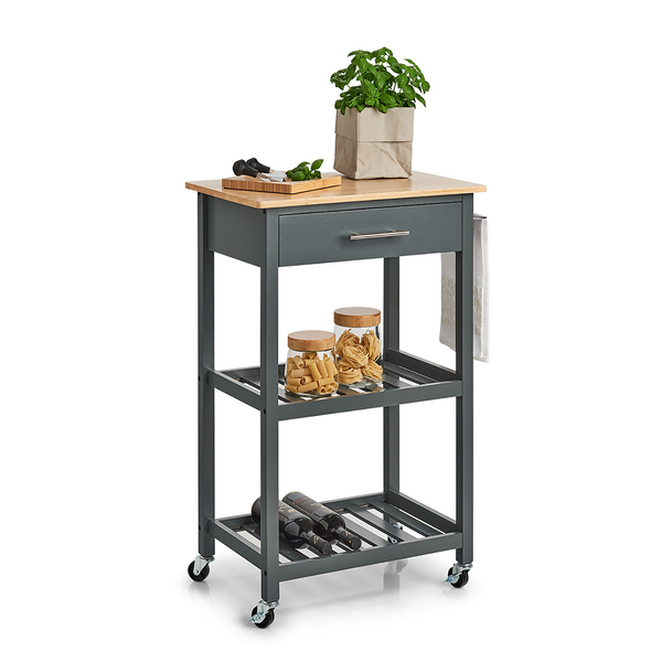 Servierwagen Addison - Bambus / MDF - Grau - 58 x 40 x 93 cm