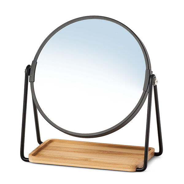 Kosmetikspiegel Cambui - Eisen / Glas / Bambus - Schwarz - 17.5 x 20.5 cm
