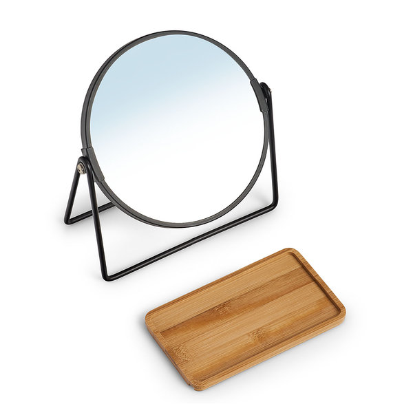 Kosmetikspiegel Cambui - Eisen / Glas / Bambus - Schwarz - 17.5 x 20.5 cm