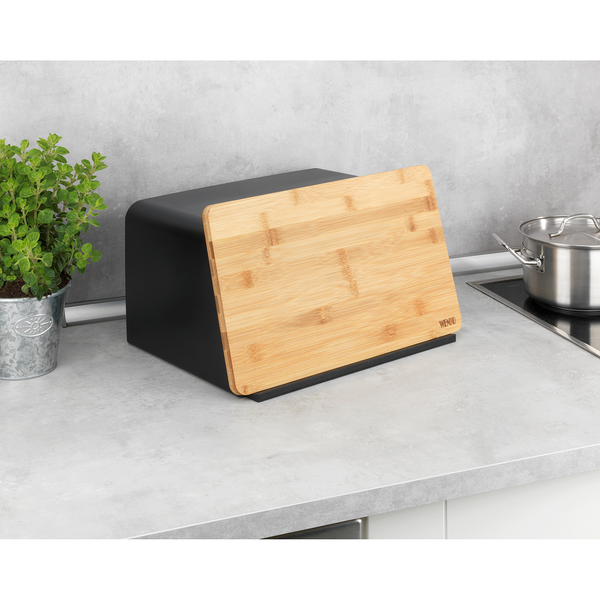 Brotkasten mit Bambusbrett Kubo - Polystyrol / Bambus - Schwarz