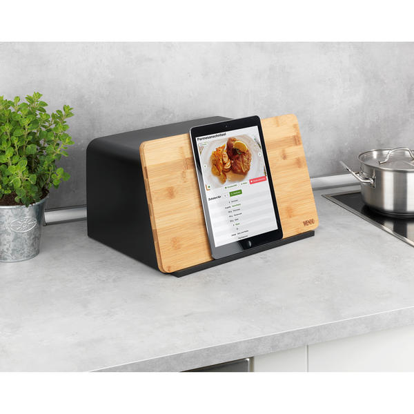 Brotkasten mit Bambusbrett Kubo - Polystyrol / Bambus - Schwarz