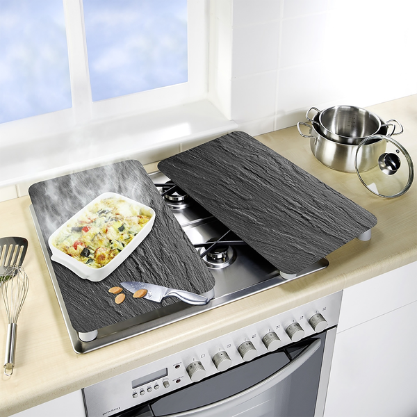 Abdeckplatte Schiefer (2er-Set) - Glas - Schwarz - 40 x 52 cm