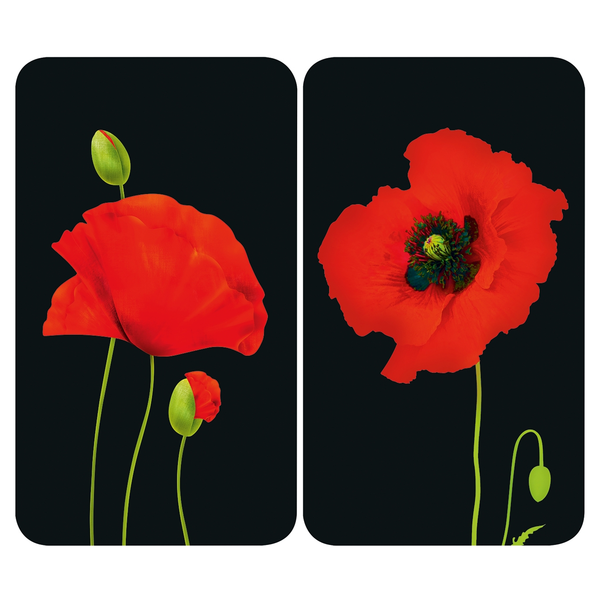 Abdeckplatte Mohn (2er-Set) - Glas - Mehrfarbig