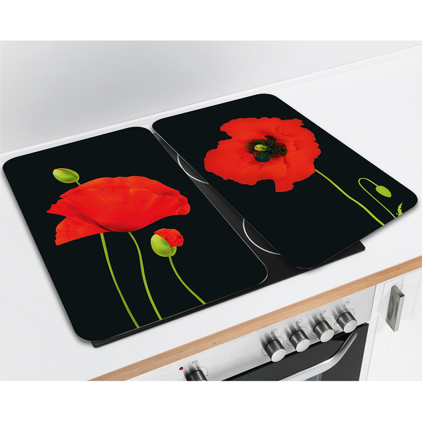 Abdeckplatte Mohn (2er-Set) - Glas - Mehrfarbig