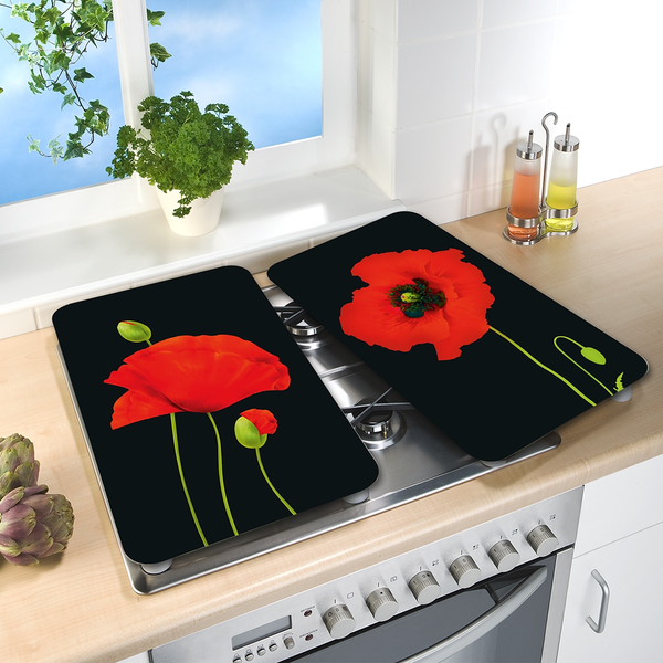 Abdeckplatte Mohn (2er-Set) - Glas - Mehrfarbig