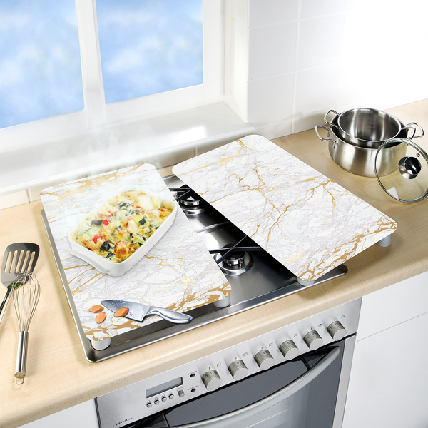 Abdeckplatten Marmor Gold (2er-Set) - Glas - Weiß