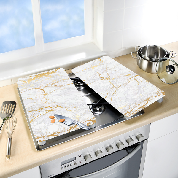 Abdeckplatten Marmor Gold (2er-Set) - Glas - Weiß